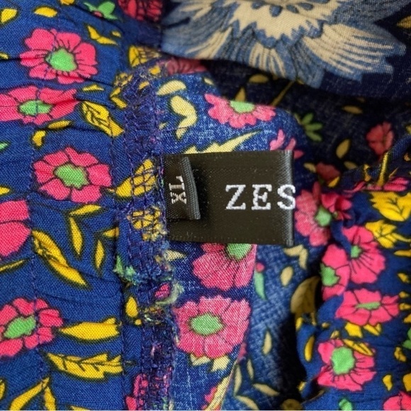 ZESICA Boho Dark Floral Tiered Peasant Maxi Skirt Cornflower Print Navy Pink M - Picture 10 of 14